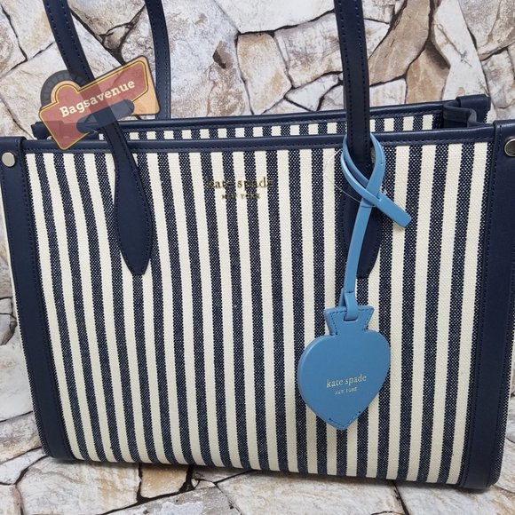 ✨✨ Medium Tote Market Stripe Canvas Zip Tote Blue Handbag PXR00443 Kate Spade - Picture 3 of 12